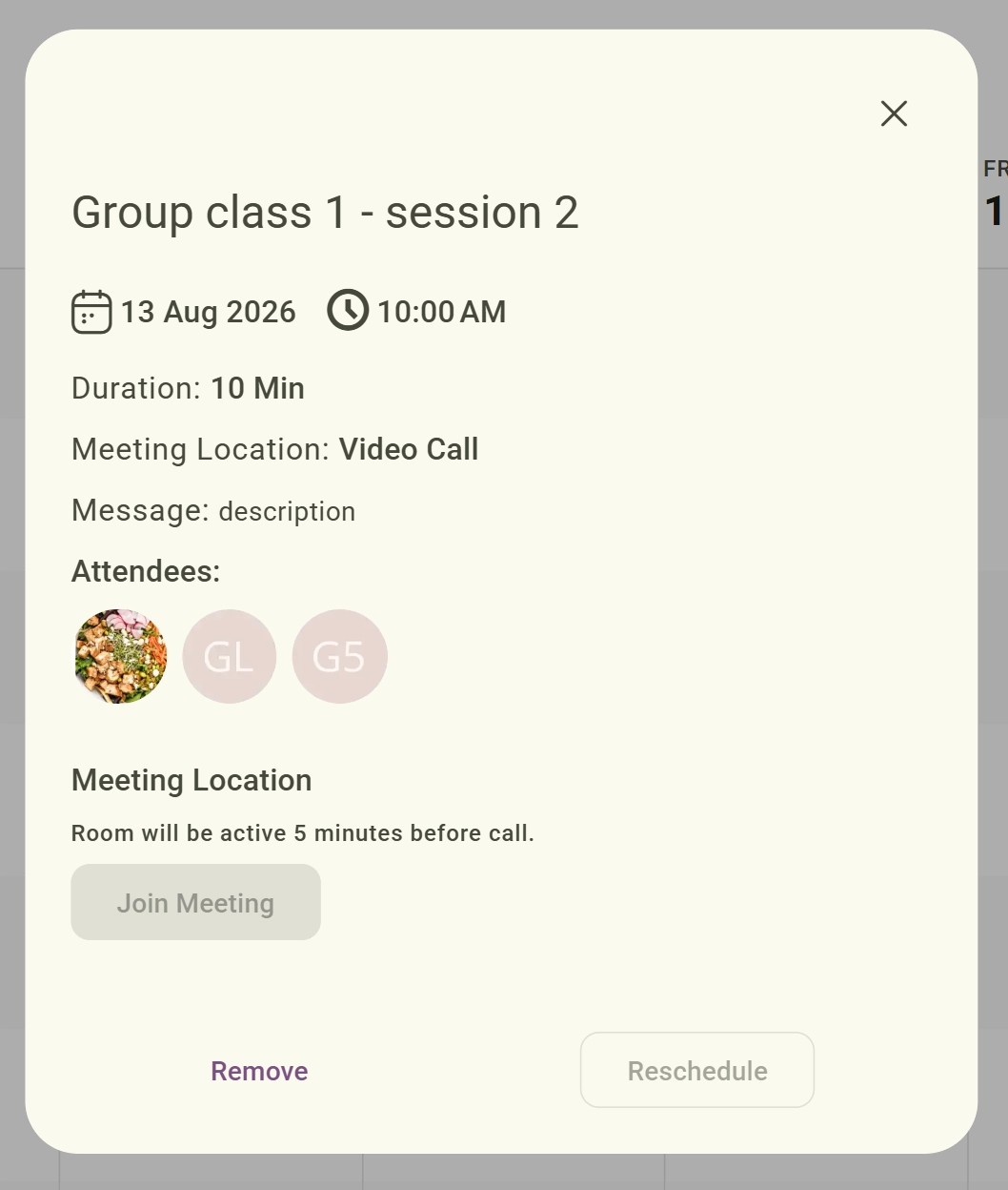 Remove Session Event screenshot